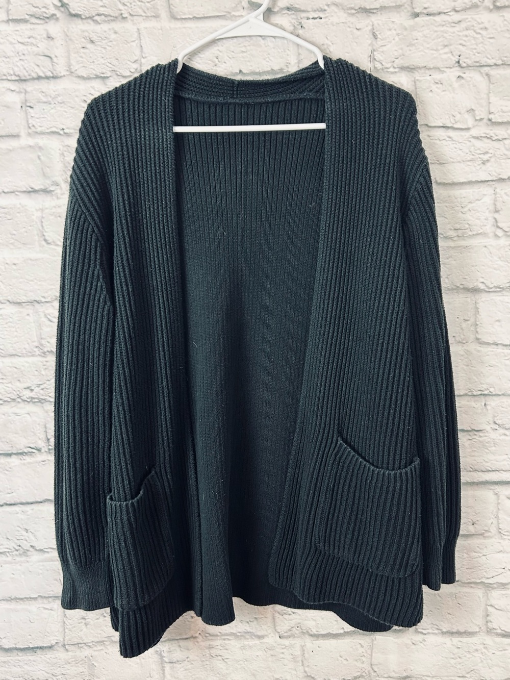 Madewell Black Chunky Ribbed Open Front Cardigan Sweater Pockets Women’s